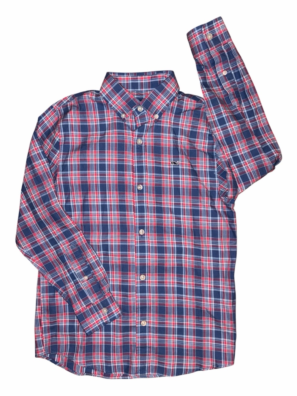 Boys Vineyard Vines red and blue plaid long sleeve button up